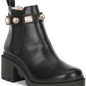 Black Ankle Boots with Embellished Strap